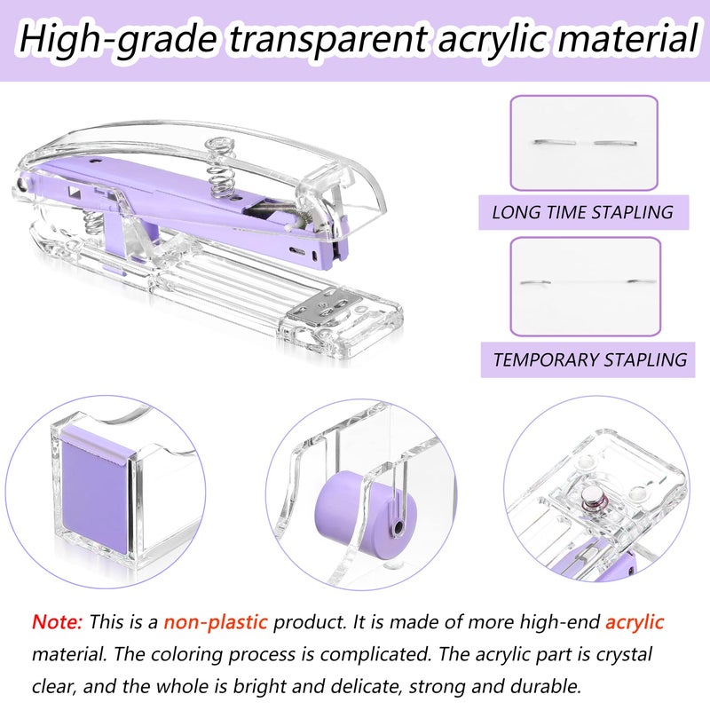 Scindaly Purple Desk Organizers and Accessories  Purple Office Supplies with Mesh Desk Organizer  Acrylic Tape Dispenser and Stapler  Staples  Ballpoint Pen  Clips Set  Ruler  Scissor  Sticky Labels - Image 3